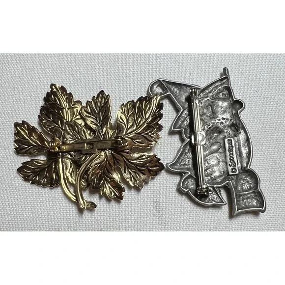 Vintage Leaf/Fall Brooch Lot of 6 Gold Tone Fall Theme Pins Mixed Styles Jewelry - Picture 3 of 7